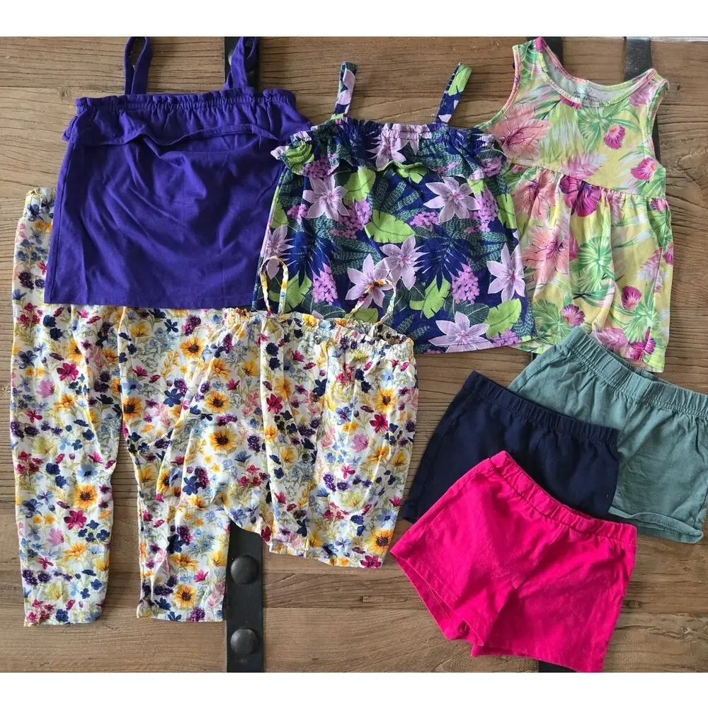 Girls Tropical Floral Print Summer 8 piece bundle sz 4T